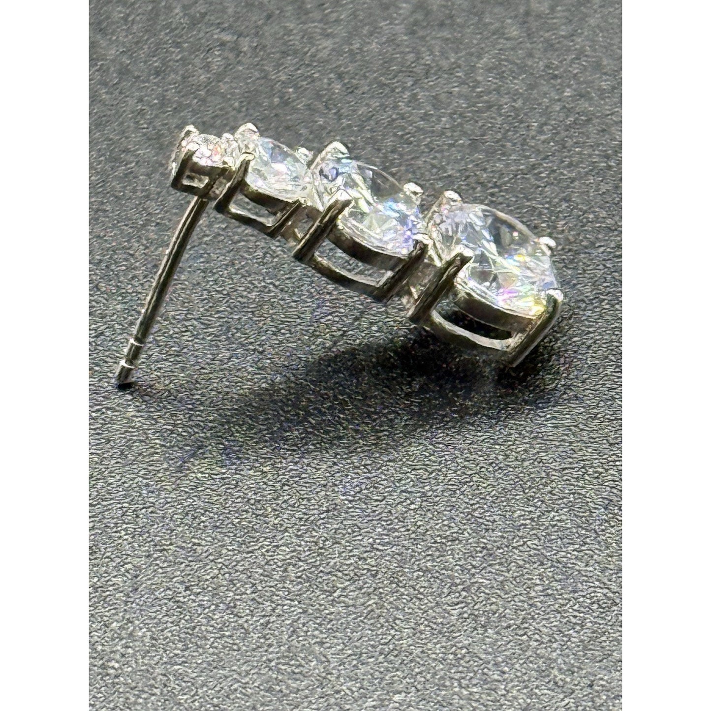 NOS Sterling Silver 3-Stone Cubic Zirconia Dangle Earrings 925 J18