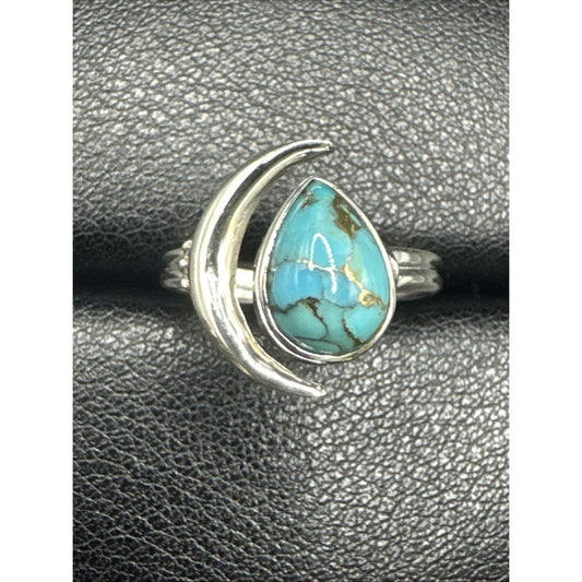 New Condition Sterling Silver Turquoise Crescent Moon Ring 925 Size 7