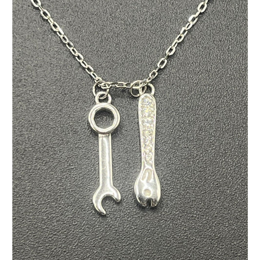 New Condition Sterling Silver Wrench Spanner Tool Pendant Necklace W11