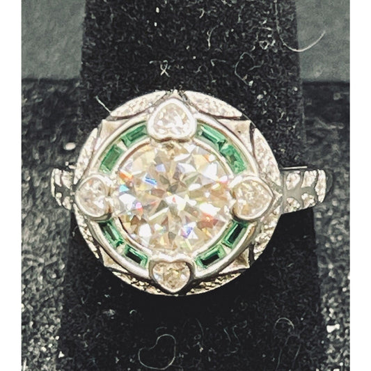 New Condition Sterling Silver Moissanite Center Art Deco Ring Size 7.00 2 Carat