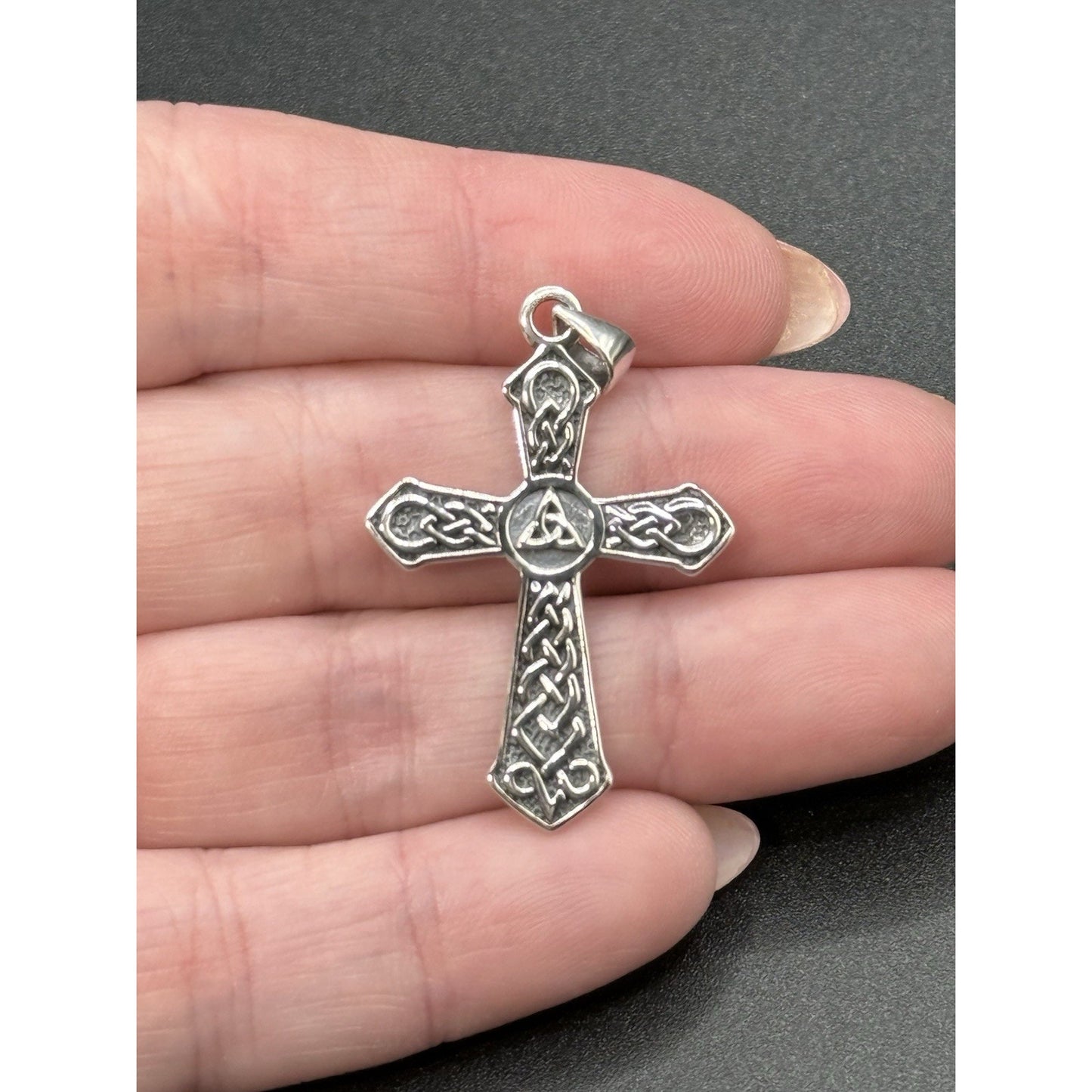 New Condition Sterling Silver Celtic Cross Triquetra Pendant 925