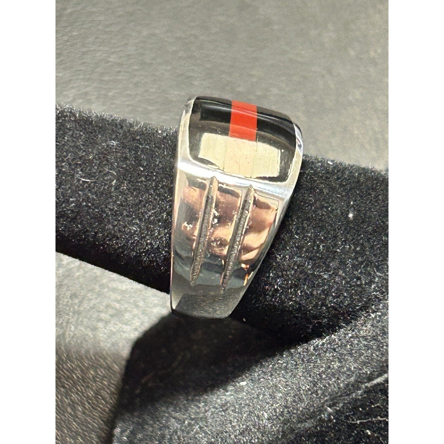 New Condition Sterling Silver Onyx Jasper Ring Size 6.50
