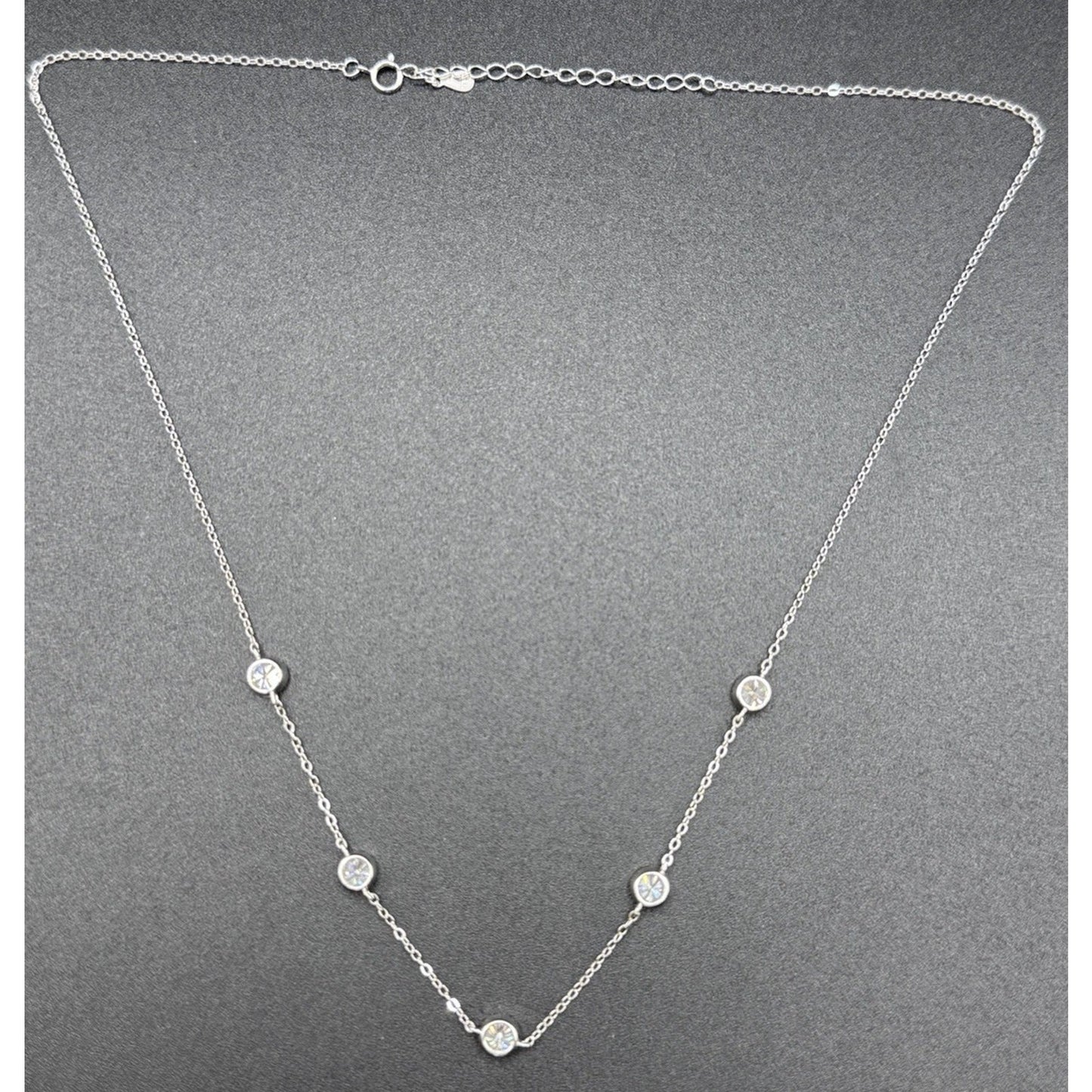New Condition 18” Sterling Silver Moissanite Station Necklace GRA