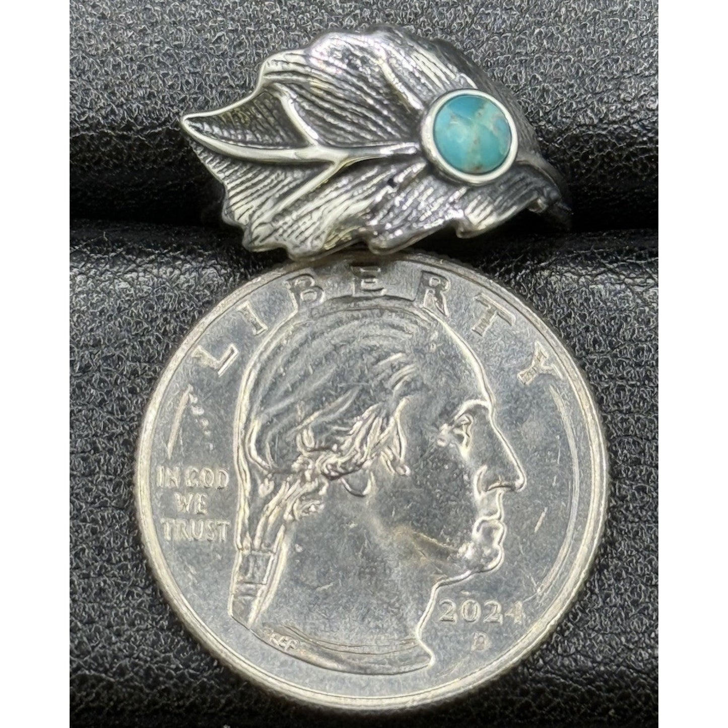 New Condition Sterling Silver Genuine Turquoise Ring Size 7.00