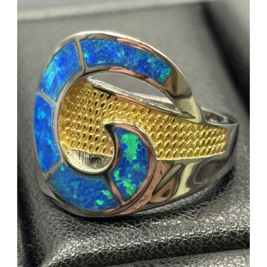 New Condition Two Tone Lab Blue Opal Ring Size 7