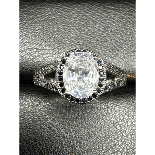 New Condition Sterling Silver White Black CZ Ring 925 Size 10
