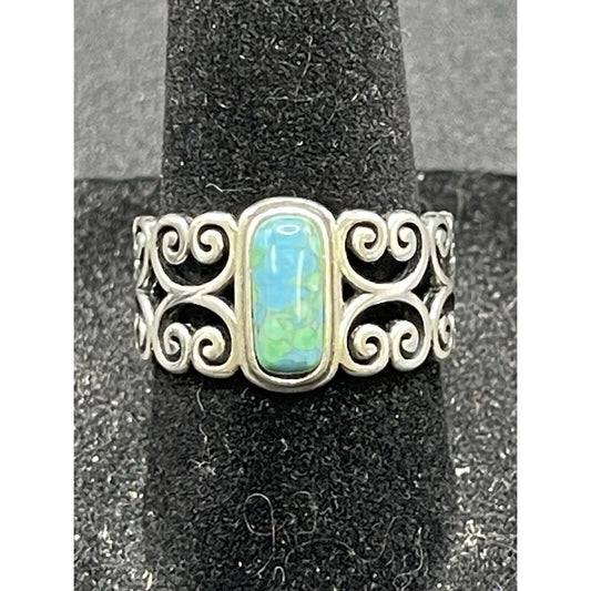 New Condition Sterling Silver Turquoise Ring Size 7.00 Scrolls