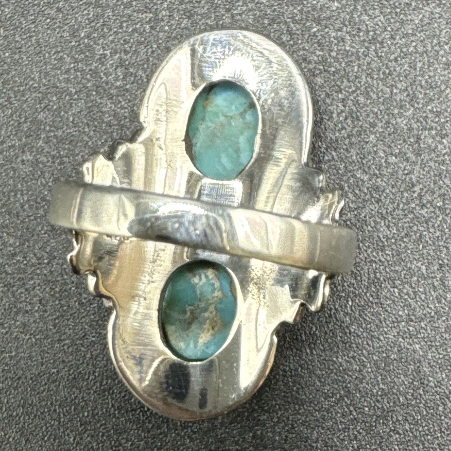 New Condition Sterling Silver Double Turquoise Ring 925 Size 10.5