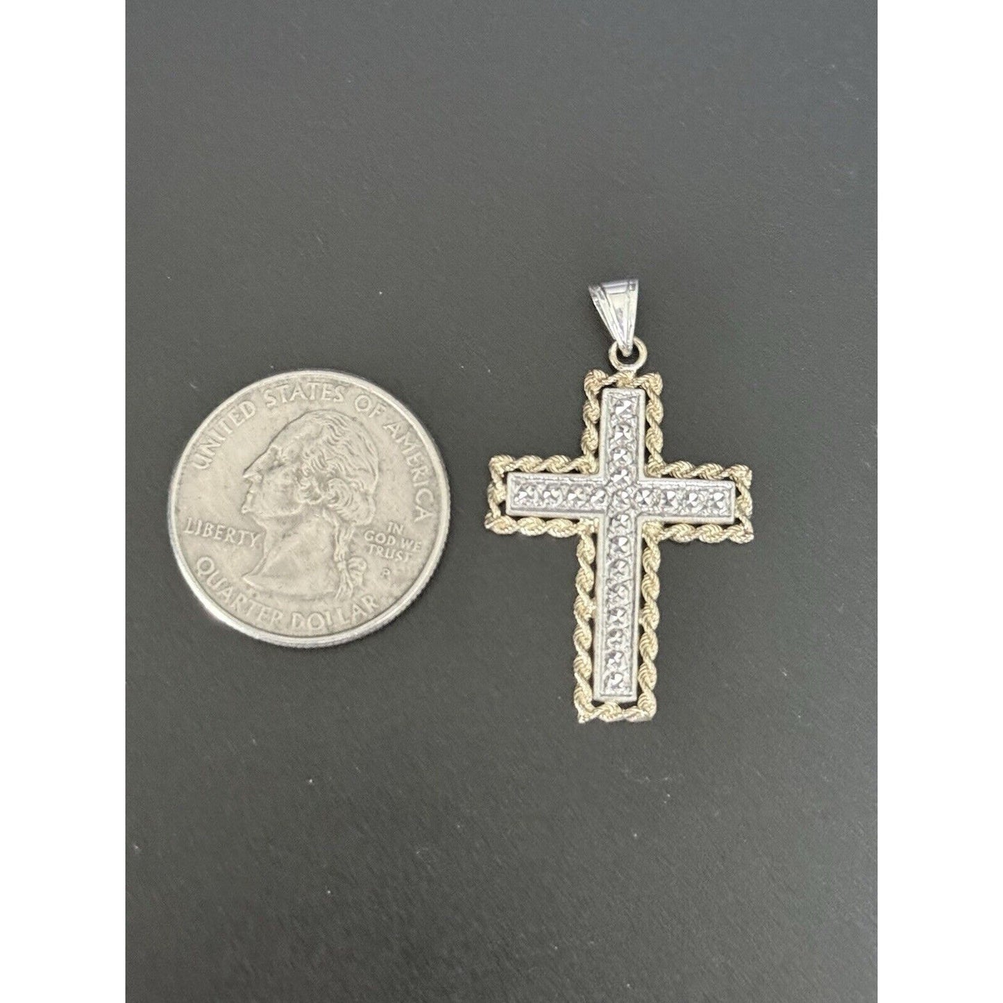 Sterling Silver 10k Rope Frame Cross Pendant 925 M28