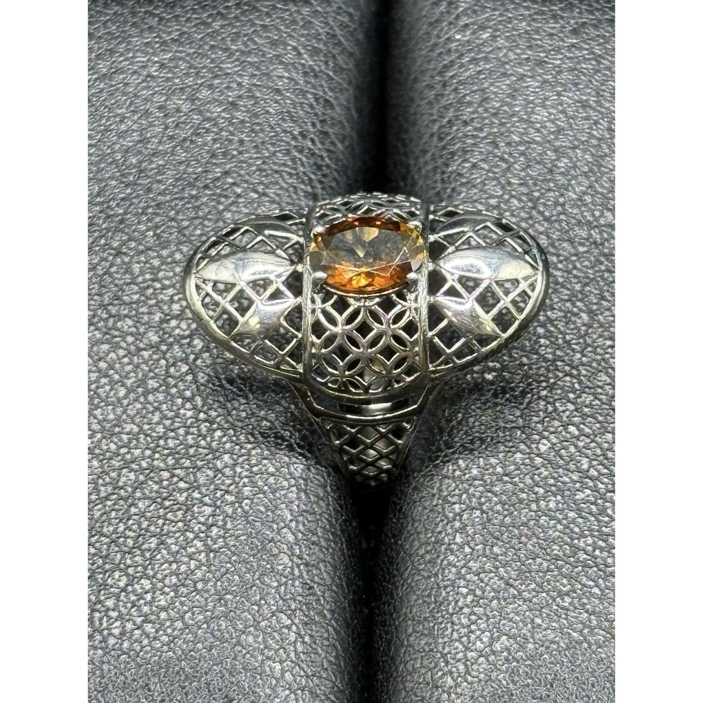 New Condition Sterling Silver Genuine Golden Tourmaline Ring Size 7.00 Filigree