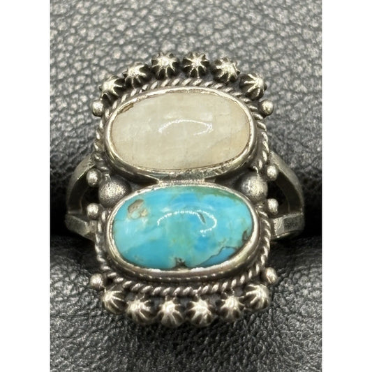 New Condition Sterling Silver Moonstone Turquoise Ring Size 5