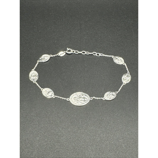 New Condition 7” Sterling Silver Jesus Christ Medals Bracelet 925