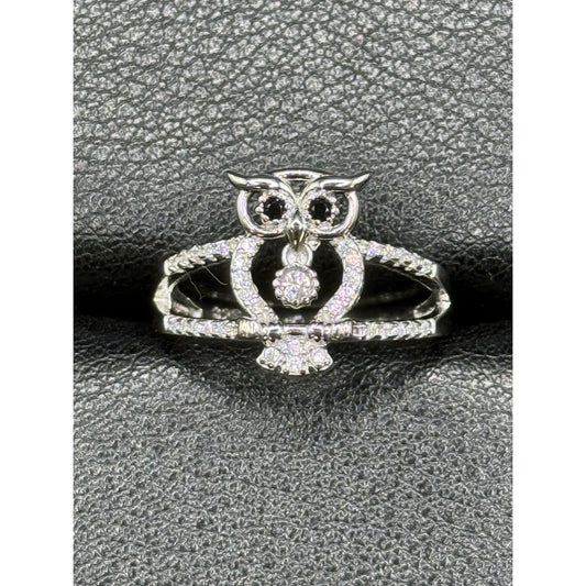 New Condition Sterling Silver Cubic Zirconia Owl Ring Size 7.00