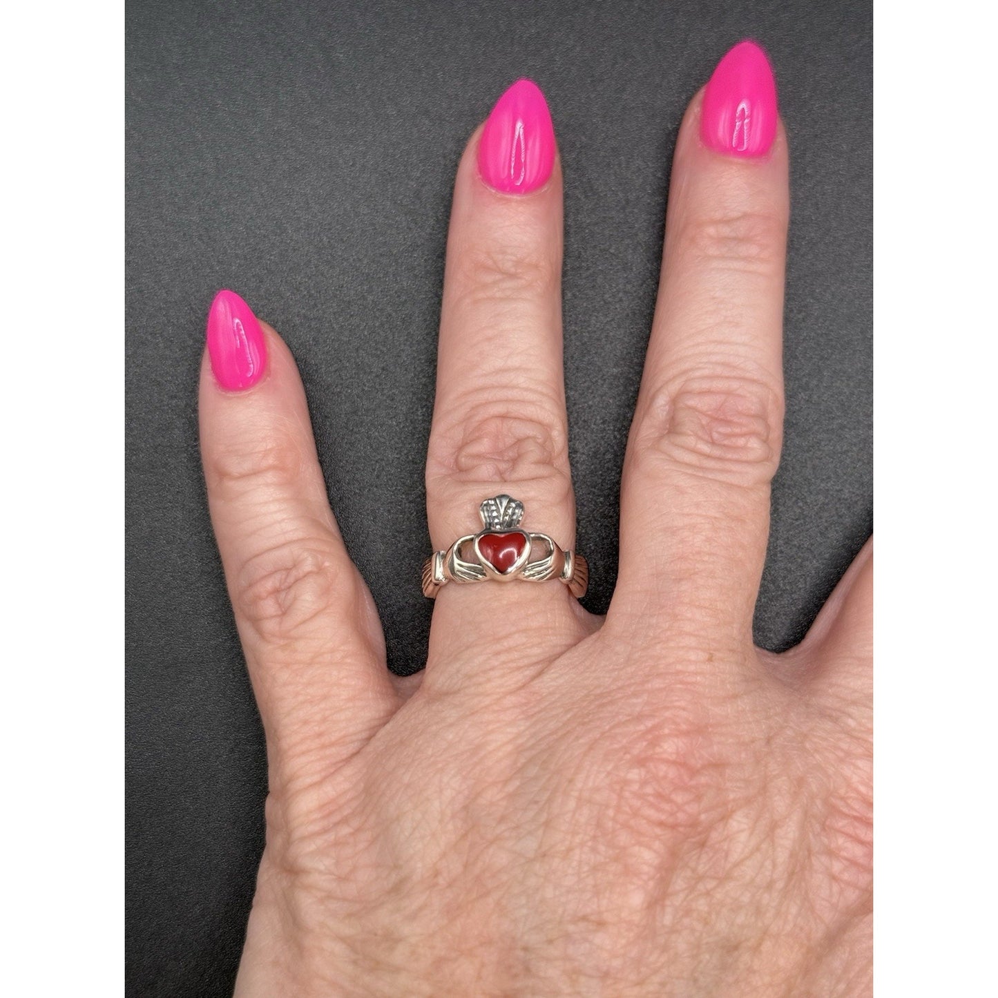 New Condition Sterling Silver Jasper Chaddaugh Ring Size 7.00