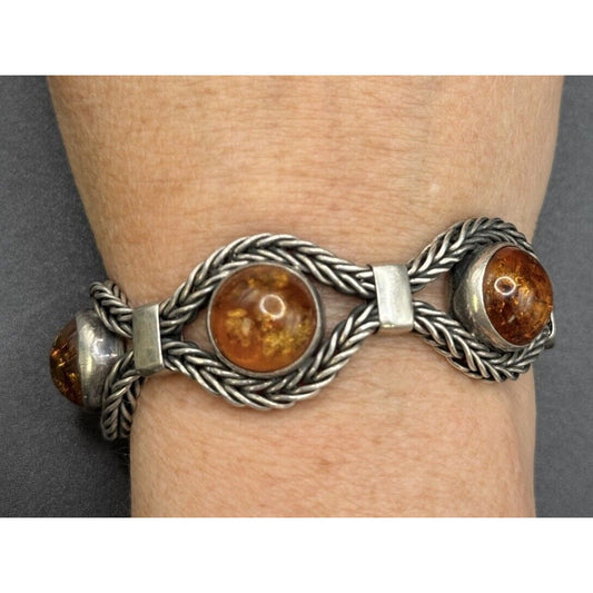 Vintage Sterling Silver Multi Amber Bracelet 38 Grams M10