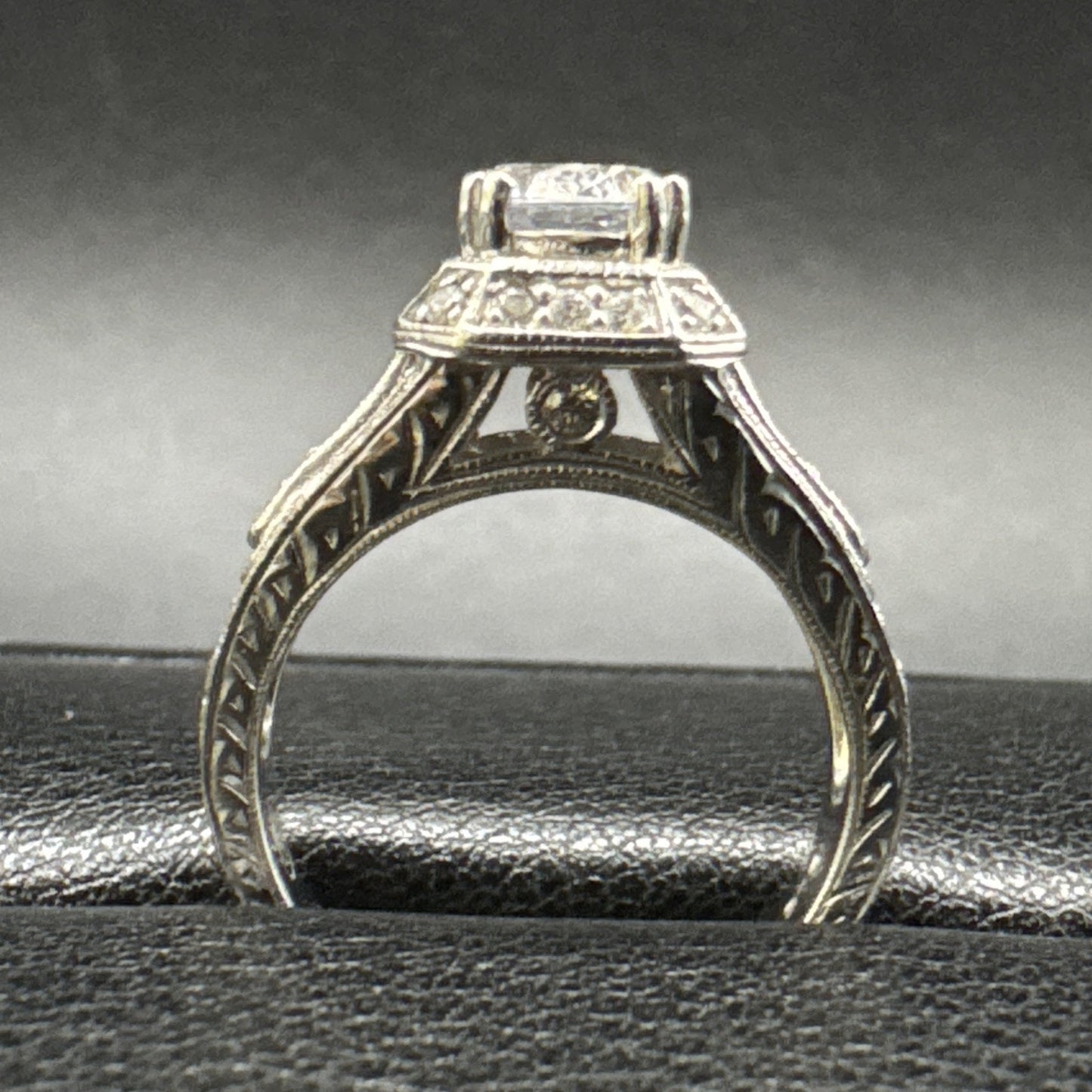 EUC Sterling Silver CZ Halo Engraved Engagement Ring 925 Size 6 #2 P2