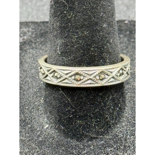 Vintage Sterling Silver Marcasite Band Ring Size 8.50 4.5MM P6