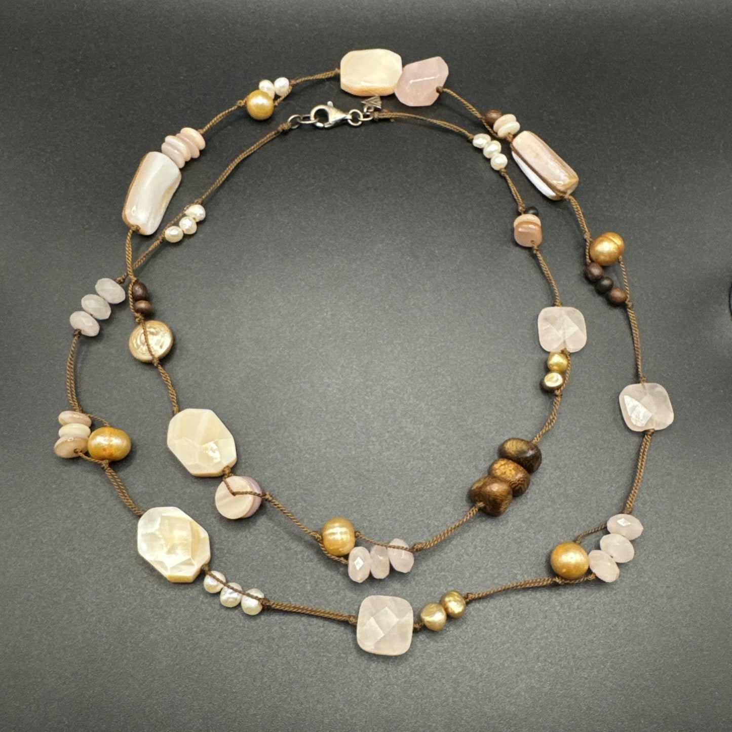 35” Sterling Silver Silpada Quartz Pearl Quartz Agate Rope Necklace T30