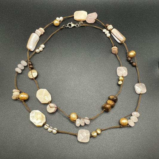 35” Sterling Silver Silpada Quartz Pearl Quartz Agate Rope Necklace T30