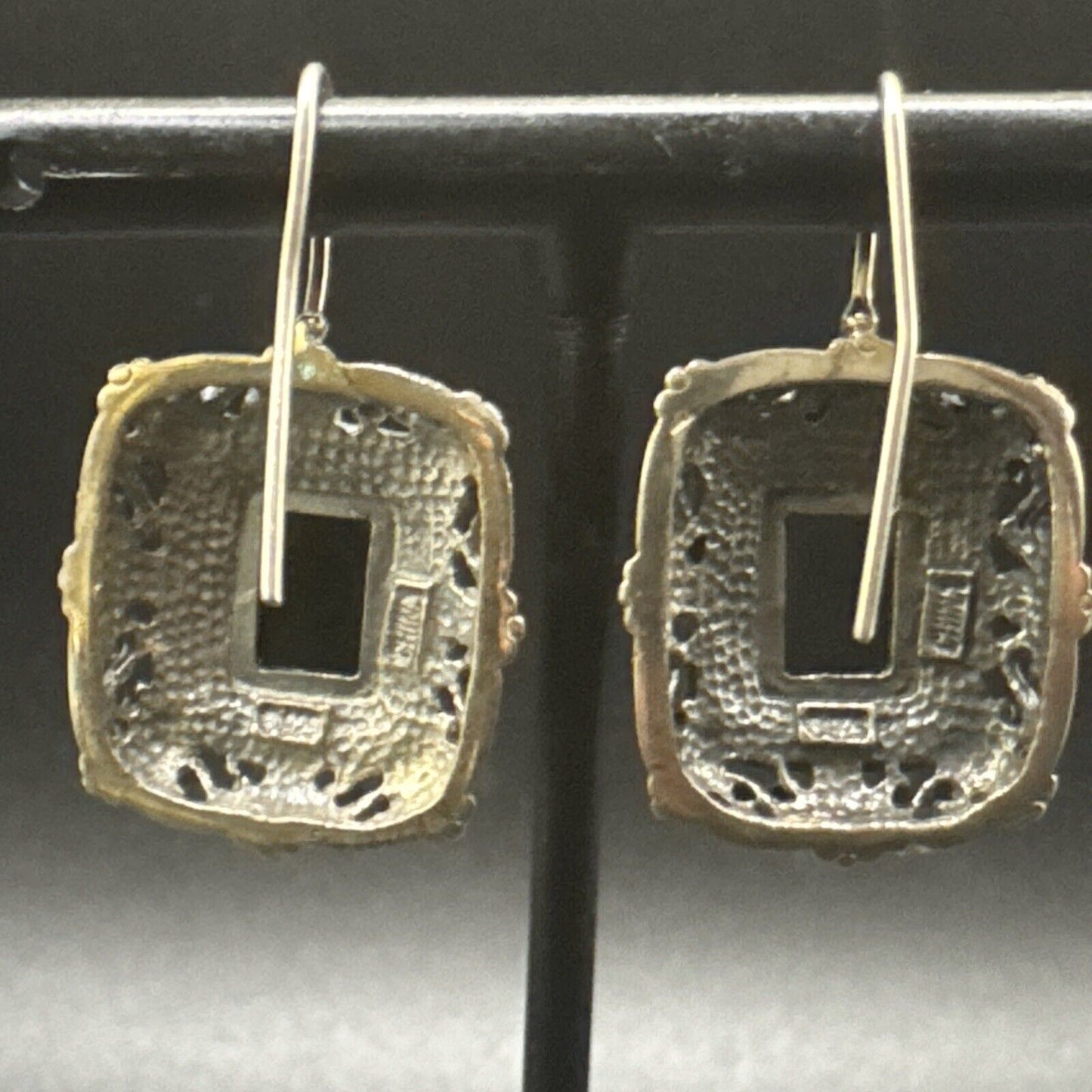 Vintage Sterling Silver Square Onyx Dangle Earrings 925 K30