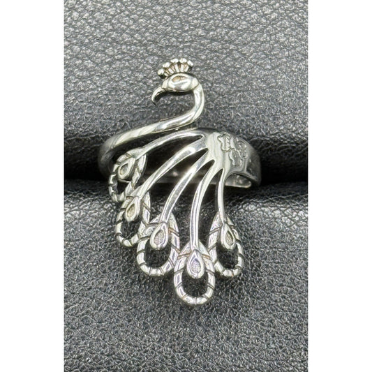 New Condition Sterling Silver Peacock Ring Size 7.00 Adjustable 925