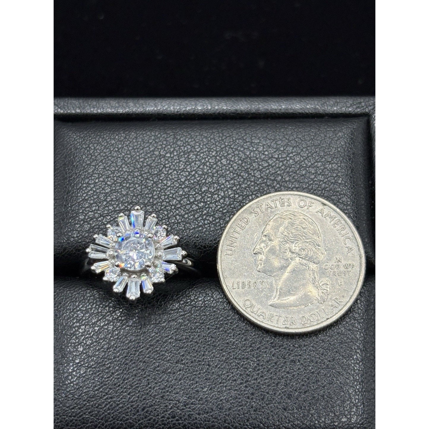 New Condition Starburst Sterling Silver Cubic Zirconia Starburst Ring Size 7