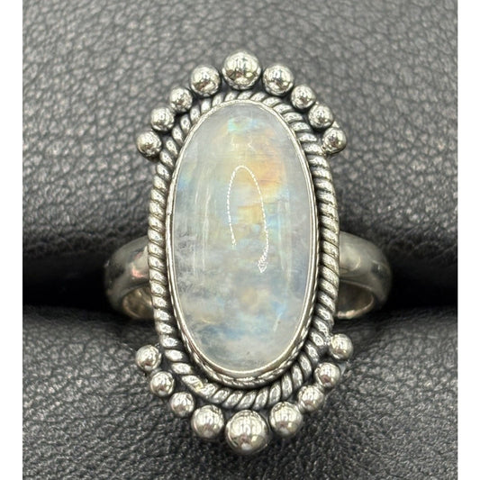 New Condition Sterling Silver Moonstone Oblong Ring Size 7