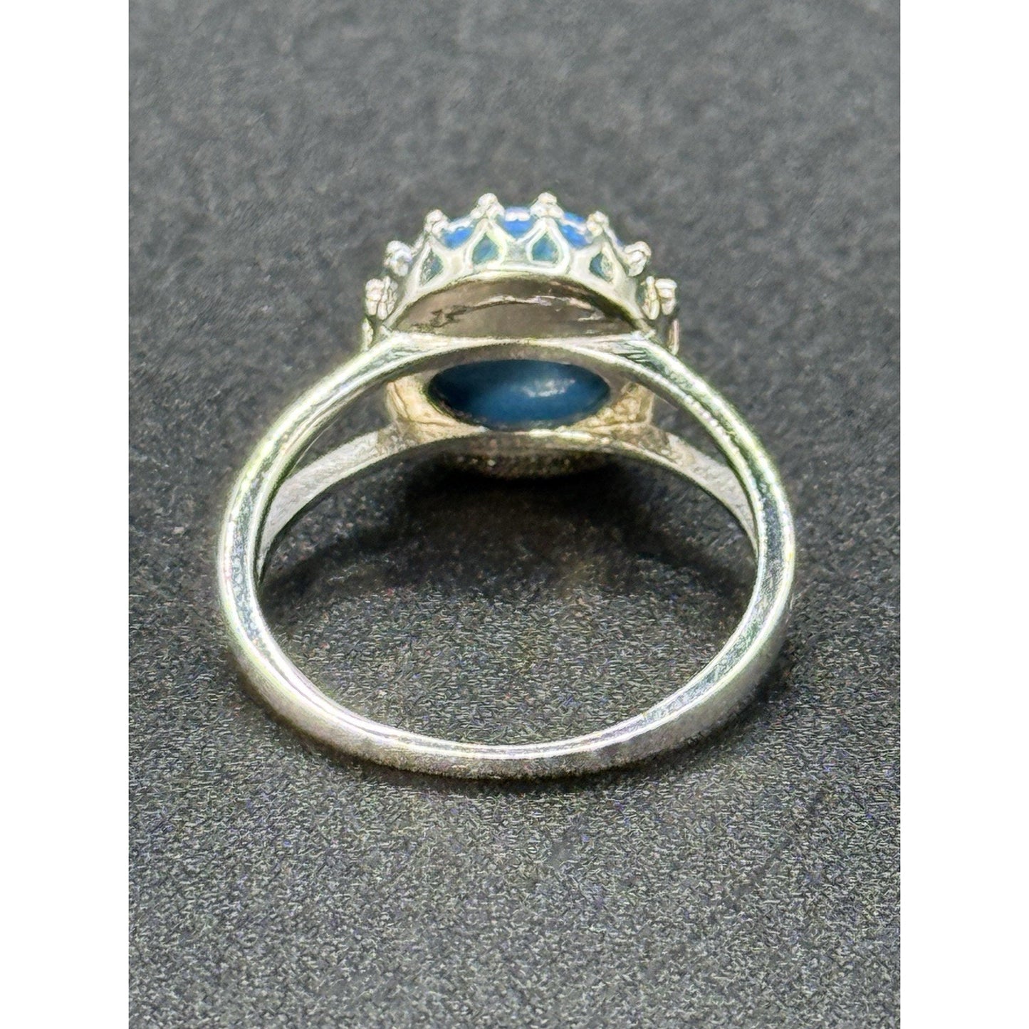 New Condition Sterling Silver Lab Blue Opal Cab Ring Size 8.00