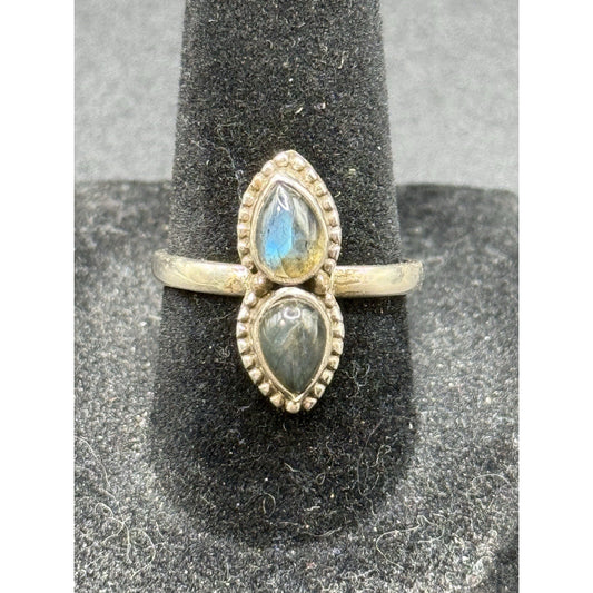 EUC Sterling Silver Double Labroadorite Ring Size 7.50 Q24